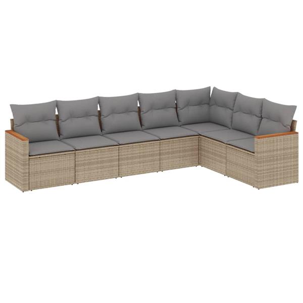Grote foto vidaxl 7 delige loungeset met kussens poly rattan gemengd beige tuin en terras tuinmeubelen