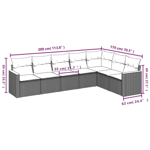 Grote foto vidaxl 7 delige loungeset met kussens poly rattan gemengd beige tuin en terras tuinmeubelen