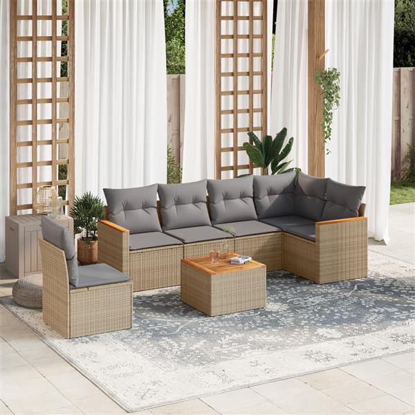 Grote foto vidaxl 7 delige loungeset met kussens poly rattan gemengd beige tuin en terras tuinmeubelen