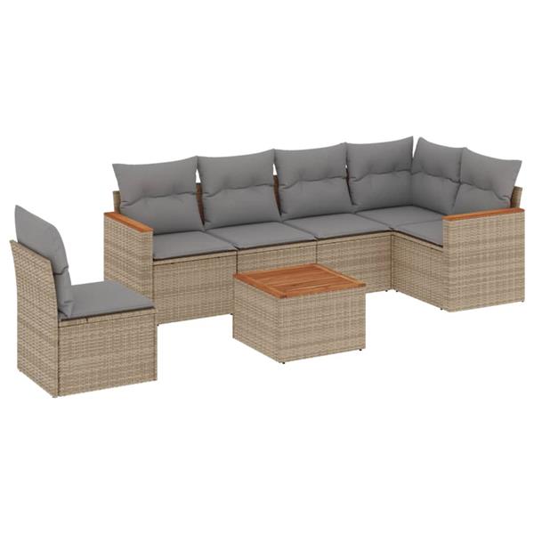 Grote foto vidaxl 7 delige loungeset met kussens poly rattan gemengd beige tuin en terras tuinmeubelen
