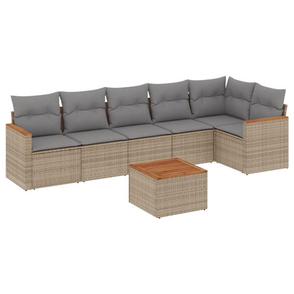 Grote foto vidaxl 7 delige loungeset met kussens poly rattan gemengd beige tuin en terras tuinmeubelen