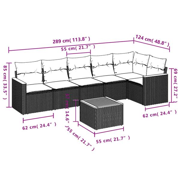 Grote foto vidaxl 7 delige loungeset met kussens poly rattan gemengd beige tuin en terras tuinmeubelen