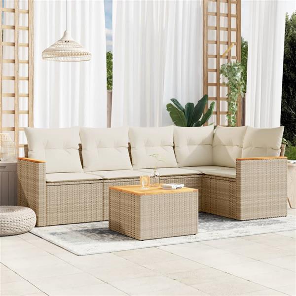 Grote foto vidaxl 6 delige loungeset met kussens poly rattan beige tuin en terras tuinmeubelen