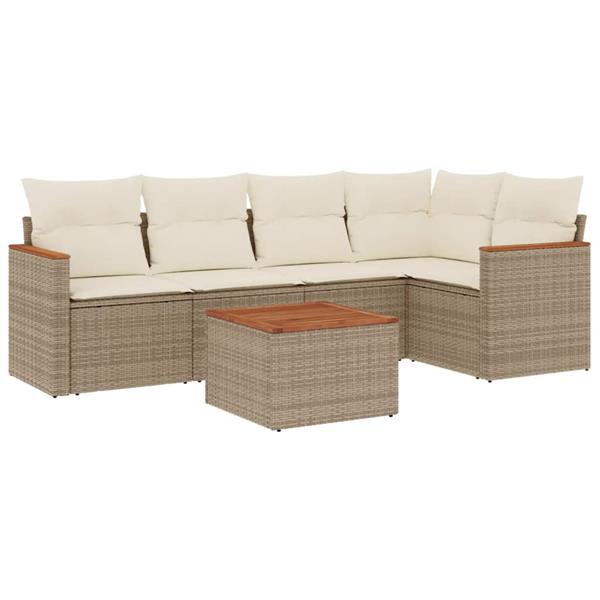 Grote foto vidaxl 6 delige loungeset met kussens poly rattan beige tuin en terras tuinmeubelen