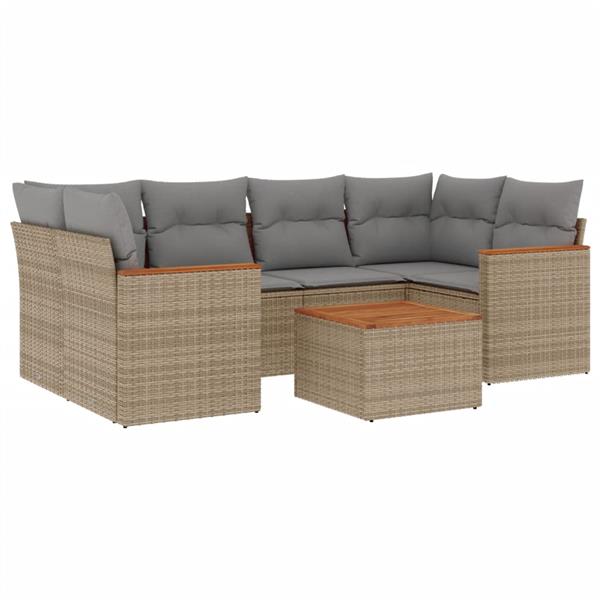 Grote foto vidaxl 7 delige loungeset met kussens poly rattan gemengd beige tuin en terras tuinmeubelen