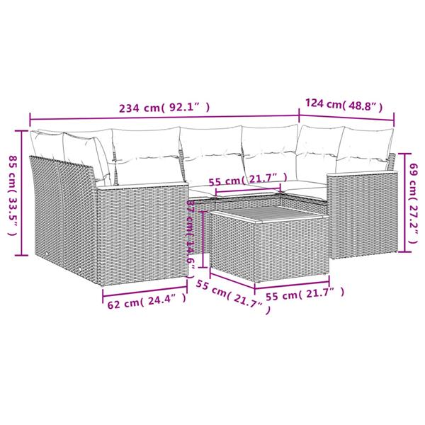 Grote foto vidaxl 7 delige loungeset met kussens poly rattan gemengd beige tuin en terras tuinmeubelen