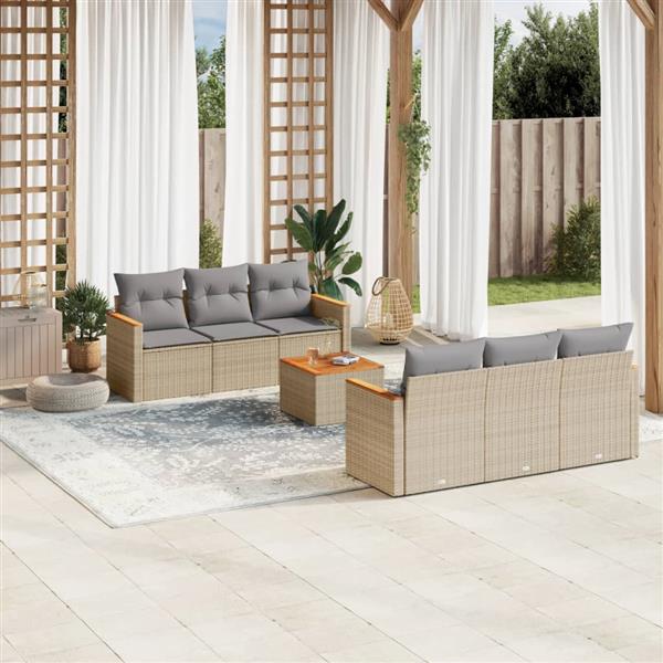 Grote foto vidaxl 7 delige loungeset met kussens poly rattan gemengd beige tuin en terras tuinmeubelen