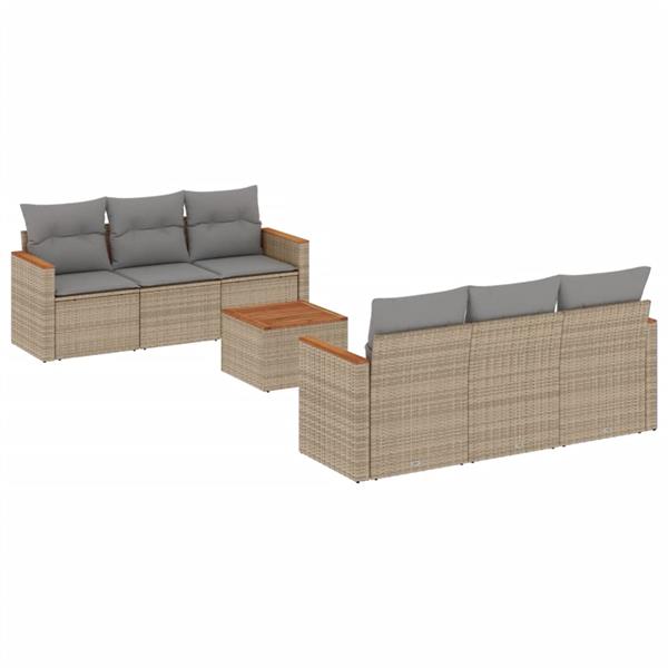 Grote foto vidaxl 7 delige loungeset met kussens poly rattan gemengd beige tuin en terras tuinmeubelen