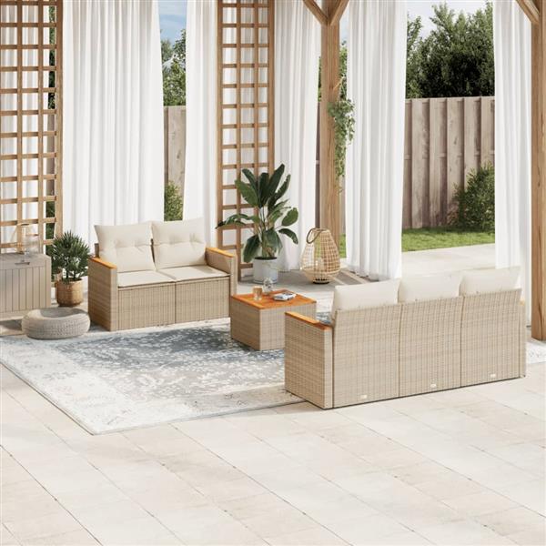 Grote foto vidaxl 6 delige loungeset met kussens poly rattan beige tuin en terras tuinmeubelen