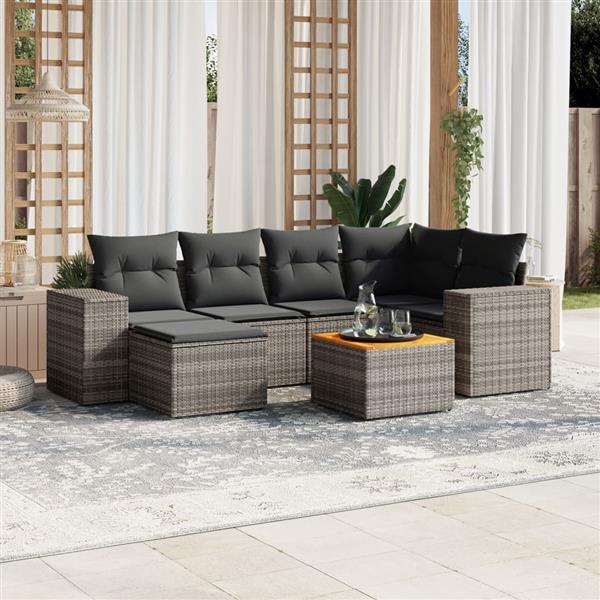 Grote foto vidaxl 7 delige loungeset met kussens poly rattan grijs tuin en terras tuinmeubelen