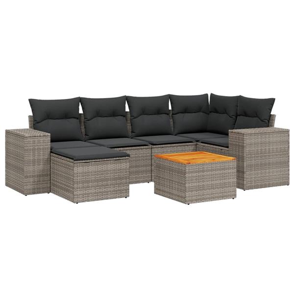 Grote foto vidaxl 7 delige loungeset met kussens poly rattan grijs tuin en terras tuinmeubelen