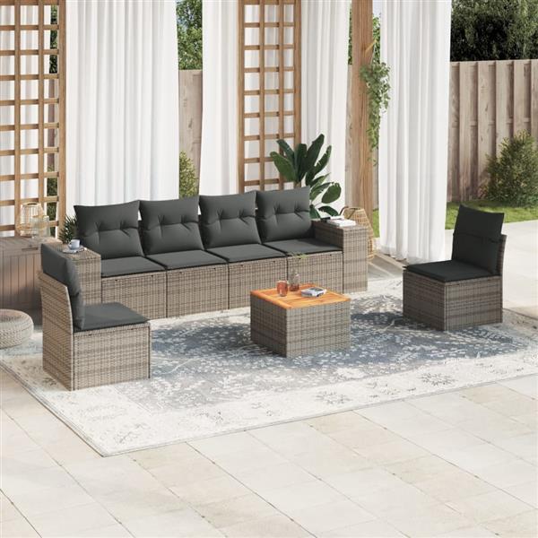 Grote foto vidaxl 7 delige loungeset met kussens poly rattan grijs tuin en terras tuinmeubelen