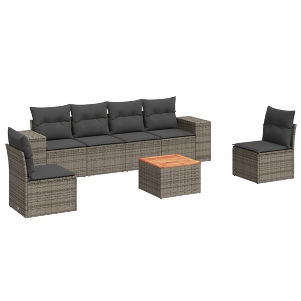Grote foto vidaxl 7 delige loungeset met kussens poly rattan grijs tuin en terras tuinmeubelen