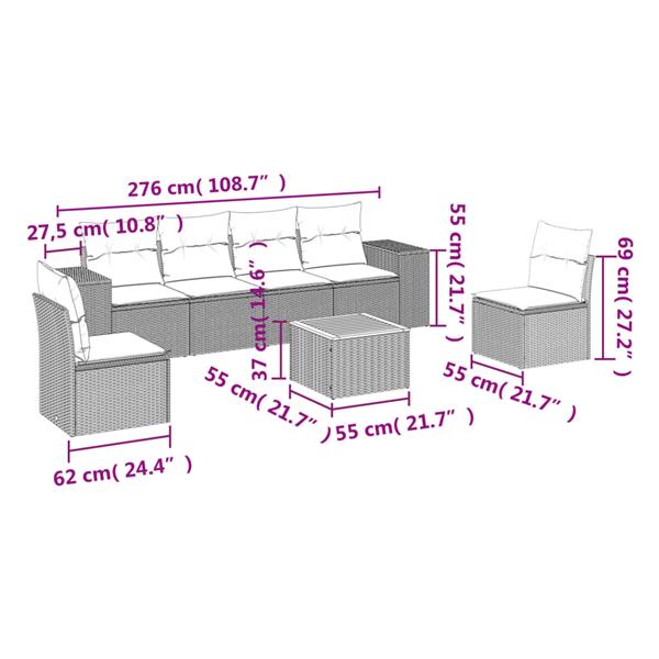 Grote foto vidaxl 7 delige loungeset met kussens poly rattan grijs tuin en terras tuinmeubelen