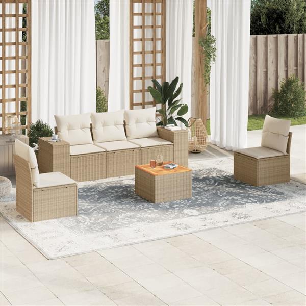 Grote foto vidaxl 6 delige loungeset met kussens poly rattan beige tuin en terras tuinmeubelen