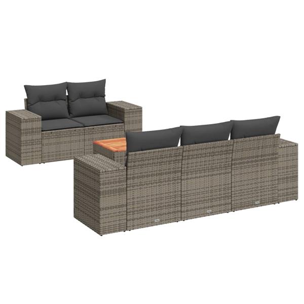 Grote foto vidaxl 6 delige loungeset met kussens poly rattan grijs tuin en terras tuinmeubelen