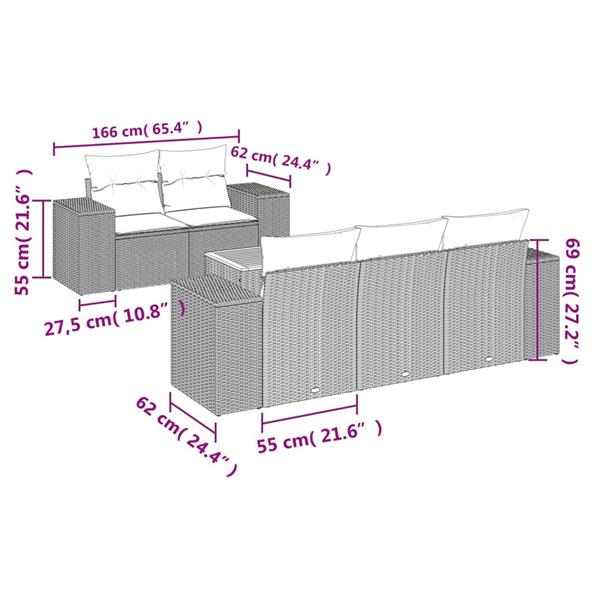 Grote foto vidaxl 6 delige loungeset met kussens poly rattan grijs tuin en terras tuinmeubelen