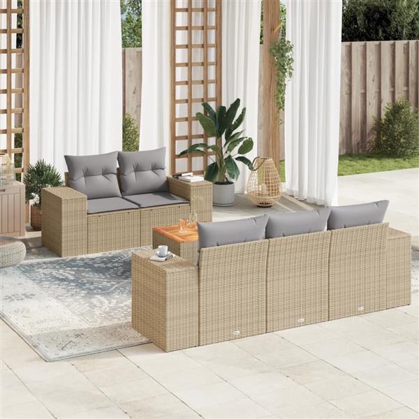 Grote foto vidaxl 6 delige loungeset met kussens poly rattan beige tuin en terras tuinmeubelen