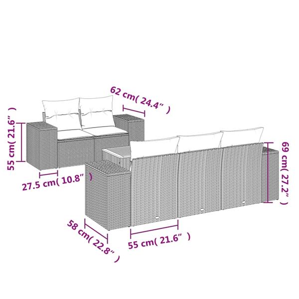 Grote foto vidaxl 6 delige loungeset met kussens poly rattan beige tuin en terras tuinmeubelen