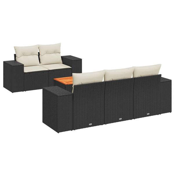 Grote foto vidaxl 6 delige loungeset met kussens poly rattan zwart tuin en terras tuinmeubelen