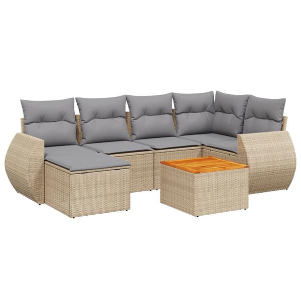 Grote foto vidaxl 7 delige loungeset met kussens poly rattan beige tuin en terras tuinmeubelen
