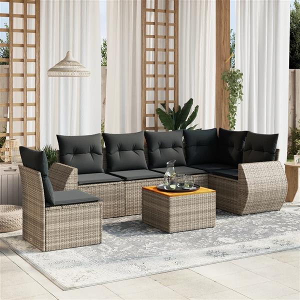 Grote foto vidaxl 7 delige loungeset met kussens poly rattan grijs tuin en terras tuinmeubelen