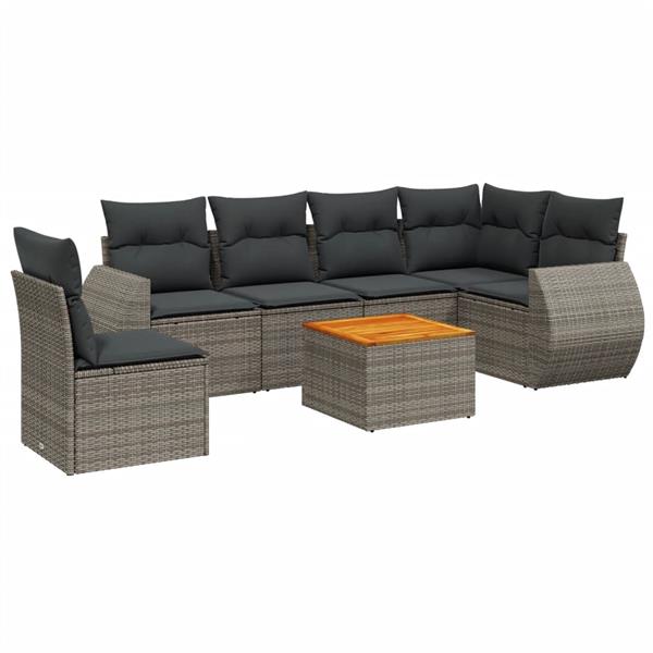 Grote foto vidaxl 7 delige loungeset met kussens poly rattan grijs tuin en terras tuinmeubelen