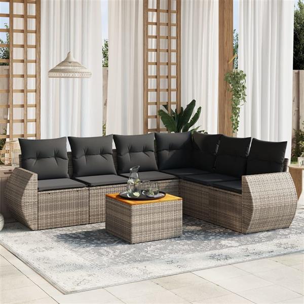 Grote foto vidaxl 7 delige loungeset met kussens poly rattan grijs tuin en terras tuinmeubelen