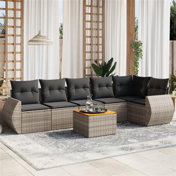 Grote foto vidaxl 7 delige loungeset met kussens poly rattan grijs tuin en terras tuinmeubelen
