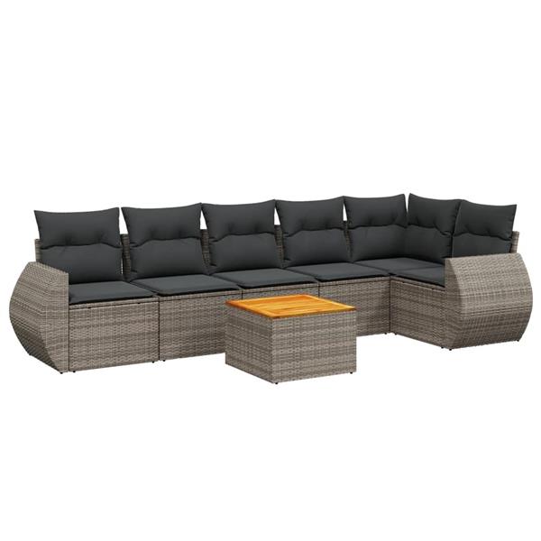 Grote foto vidaxl 7 delige loungeset met kussens poly rattan grijs tuin en terras tuinmeubelen