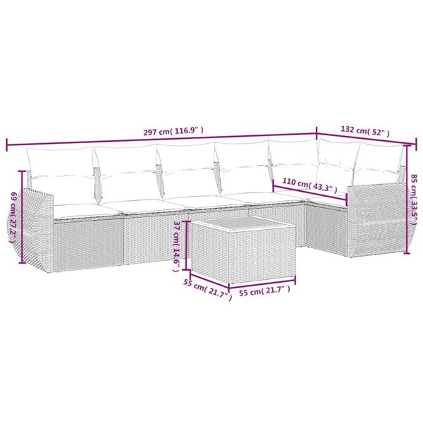 Grote foto vidaxl 7 delige loungeset met kussens poly rattan grijs tuin en terras tuinmeubelen