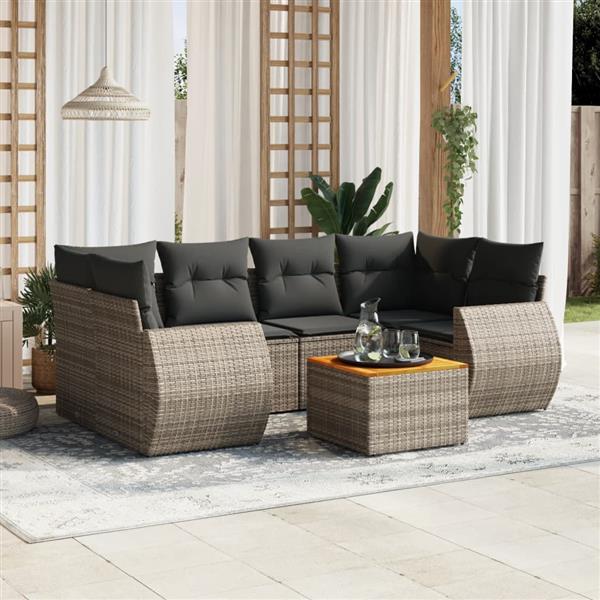 Grote foto vidaxl 7 delige loungeset met kussens poly rattan grijs tuin en terras tuinmeubelen