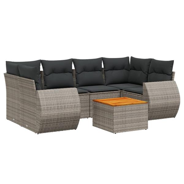 Grote foto vidaxl 7 delige loungeset met kussens poly rattan grijs tuin en terras tuinmeubelen
