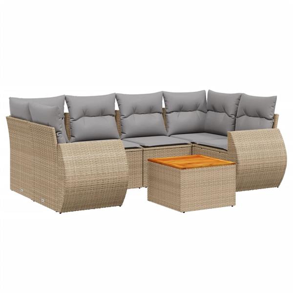 Grote foto vidaxl 7 delige loungeset met kussens poly rattan beige tuin en terras tuinmeubelen