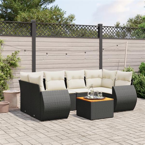 Grote foto vidaxl 7 delige loungeset met kussens poly rattan zwart tuin en terras tuinmeubelen