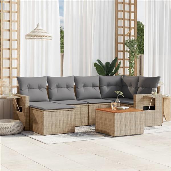 Grote foto vidaxl 7 delige loungeset met kussens poly rattan beige tuin en terras tuinmeubelen