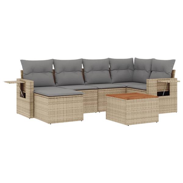Grote foto vidaxl 7 delige loungeset met kussens poly rattan beige tuin en terras tuinmeubelen