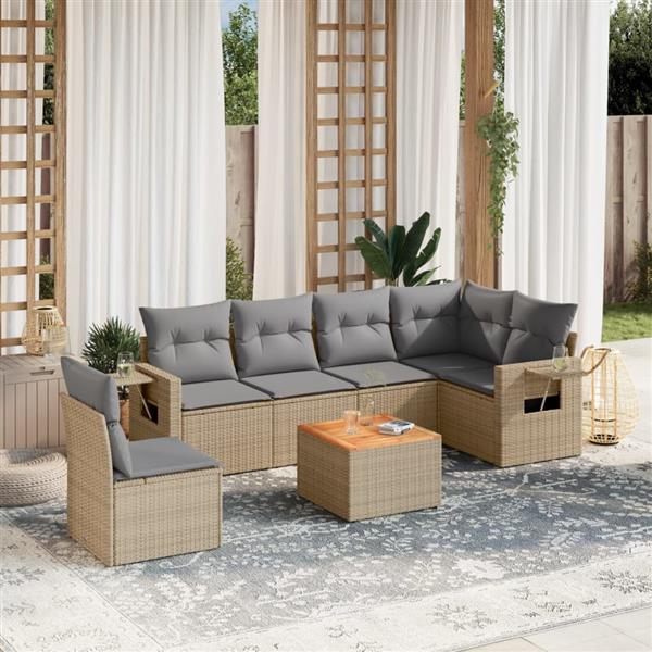Grote foto vidaxl 7 delige loungeset met kussens poly rattan beige tuin en terras tuinmeubelen