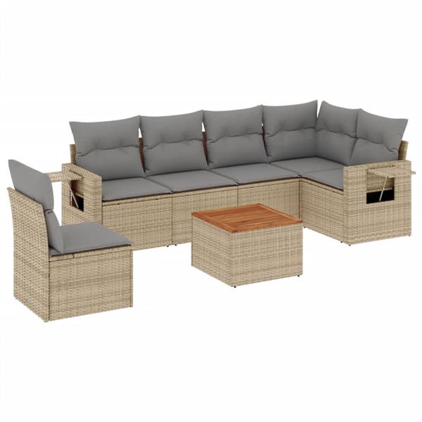 Grote foto vidaxl 7 delige loungeset met kussens poly rattan beige tuin en terras tuinmeubelen