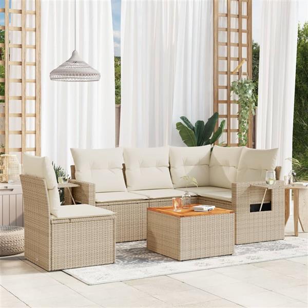Grote foto vidaxl 6 delige loungeset met kussens poly rattan beige tuin en terras tuinmeubelen