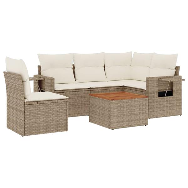 Grote foto vidaxl 6 delige loungeset met kussens poly rattan beige tuin en terras tuinmeubelen