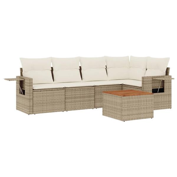 Grote foto vidaxl 6 delige loungeset met kussens poly rattan beige tuin en terras tuinmeubelen