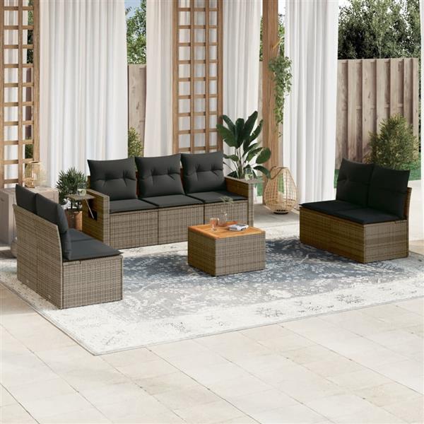 Grote foto vidaxl 8 delige loungeset met kussens poly rattan grijs tuin en terras tuinmeubelen