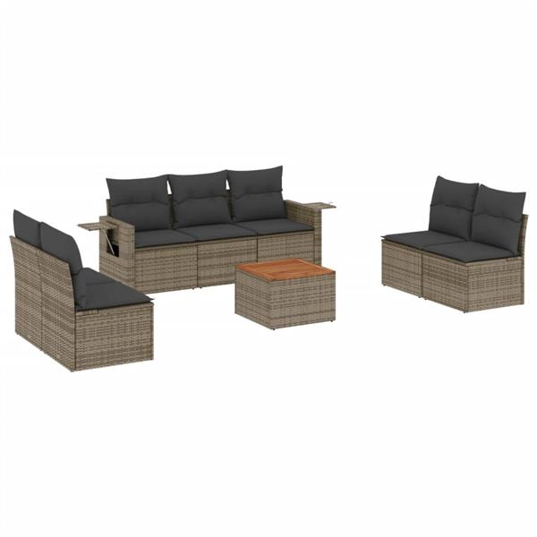 Grote foto vidaxl 8 delige loungeset met kussens poly rattan grijs tuin en terras tuinmeubelen