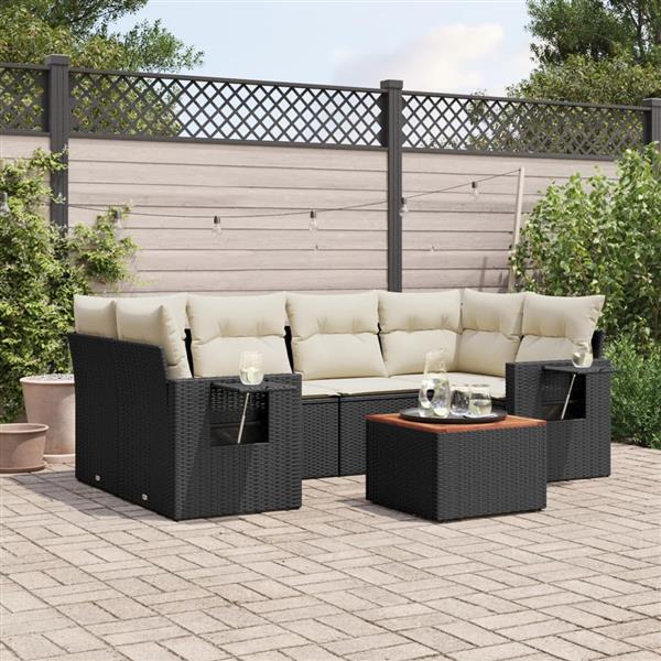 Grote foto vidaxl 7 delige loungeset met kussens poly rattan zwart tuin en terras tuinmeubelen