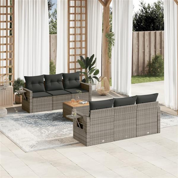 Grote foto vidaxl 7 delige loungeset met kussens poly rattan grijs tuin en terras tuinmeubelen