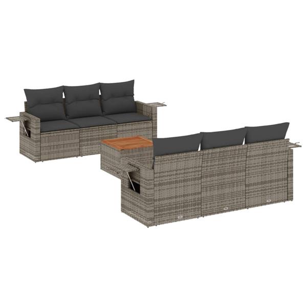 Grote foto vidaxl 7 delige loungeset met kussens poly rattan grijs tuin en terras tuinmeubelen
