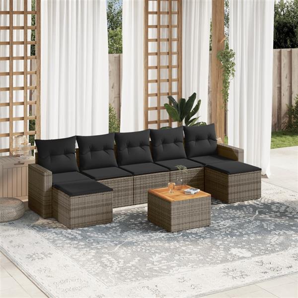 Grote foto vidaxl 8 delige loungeset met kussens poly rattan grijs tuin en terras tuinmeubelen