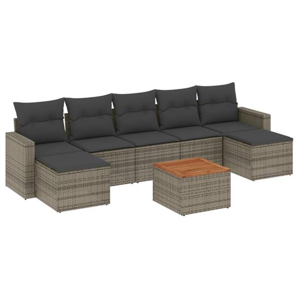 Grote foto vidaxl 8 delige loungeset met kussens poly rattan grijs tuin en terras tuinmeubelen