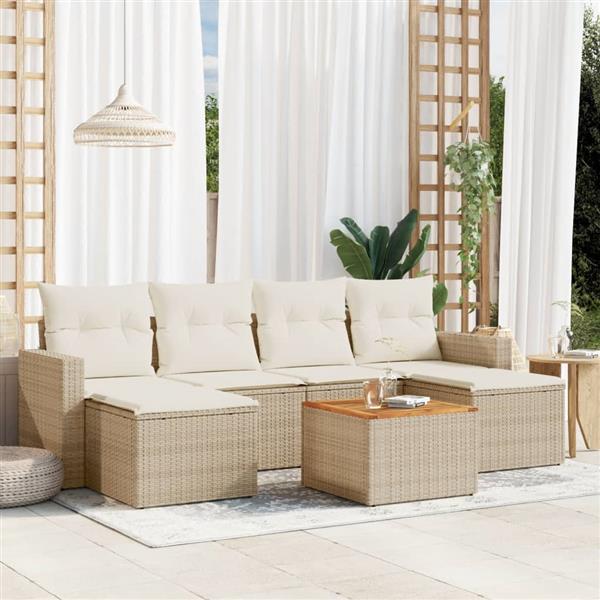 Grote foto vidaxl 7 delige loungeset met kussens poly rattan beige tuin en terras tuinmeubelen
